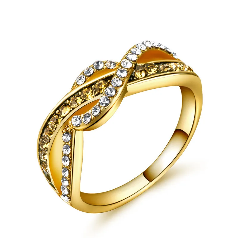 

New Vintage Line Wrapped Ladies Ring Fashion Design Alloy Plated 14k Gold Crystal Engagement Ring Zircon Jewelry