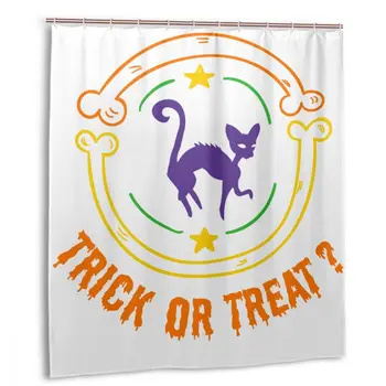 

CHARM HOME Trick Or Treat Halloween Black Cat Plastic Shower Curtain 66x72 In Customized Bathroom Waterproof Polyester