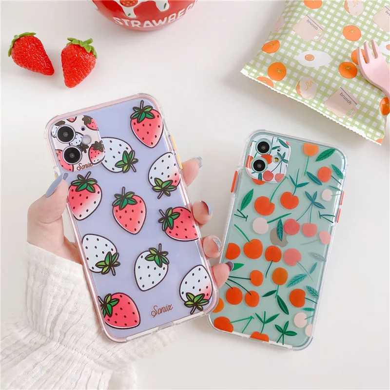 Милый чехол с клубничкой и вишней для iphone SE 2020 11 Pro max 7 8 plus X XR XS Max толстый защитный