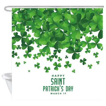 

St Patrick Shower Curtain, Happy Saint Particks Day with Falling Shamrocks Lucky Spring Irish Holiday Bathroom Curtains,
