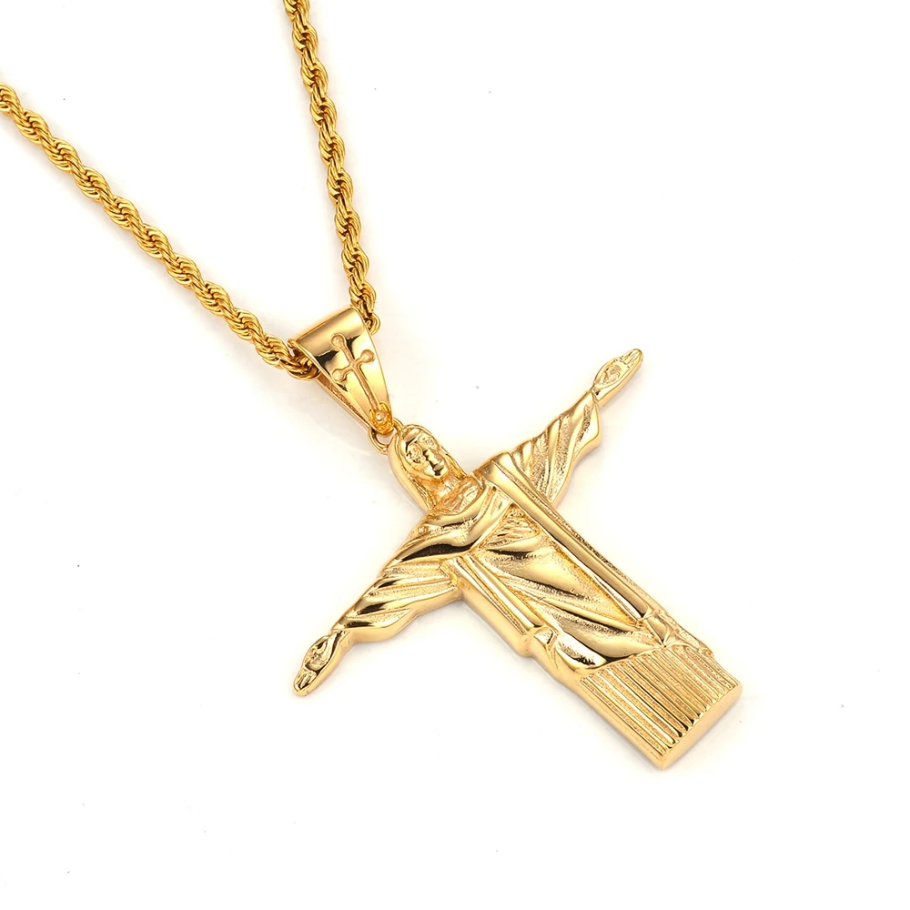 High Quality Jesus Cross Necklace for Men Women Gold color Cross Pendent with Chain Necklace  Christian Jewelry