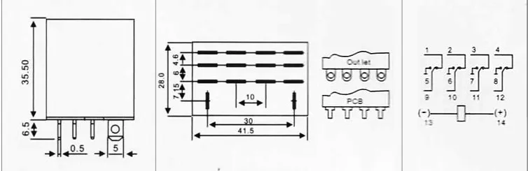 1 шт. LY4NJ HH64P Мини реле P143 14 Pin 10A с светодиодный промежуточным реле 12VDC 24VDC 220V 10A реле общего назначения