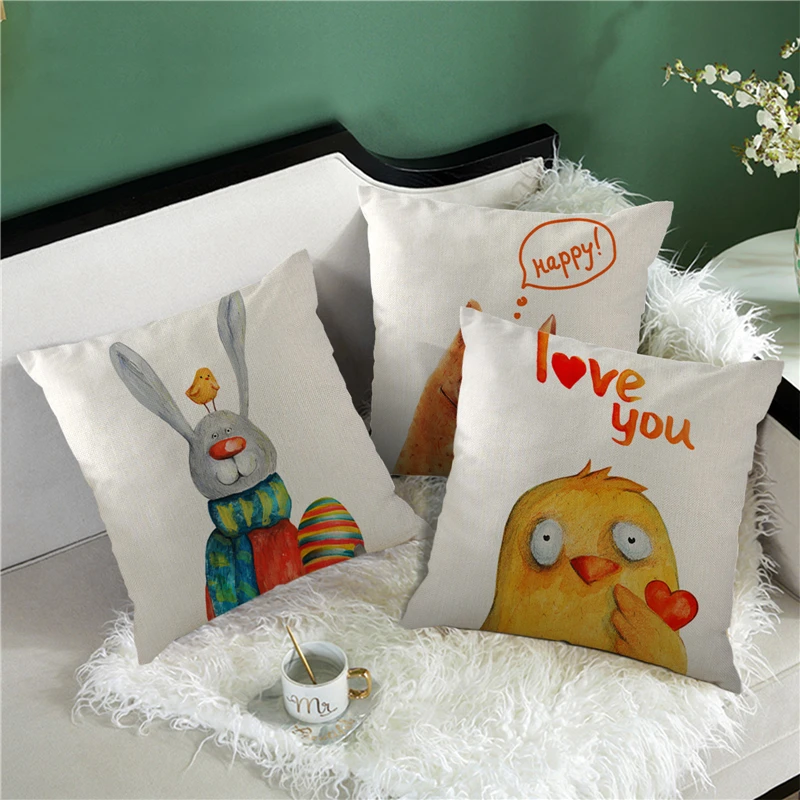 

Nanacoba Linen Cartoon Animals Printed Pillows Cover for Home Chair Sofa Throw Pillowcase Decorative for Living Room 45x45cm