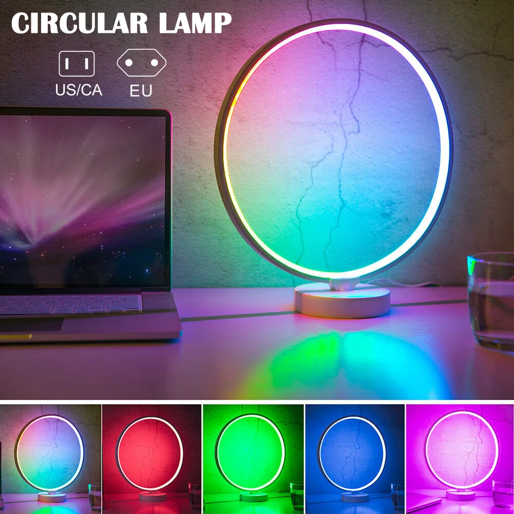 

RGB Dimmable Bedside Circle Lamp Table Desktop Bedroom Nightstand Light 6 Lighting Modes MF999