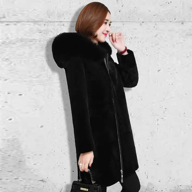 Elegant Faux Fur Long Coat Women with hood Autumn Winter Warm Soft Zipper Fur Jacket Female Overcoat Pocket Casual Outwear