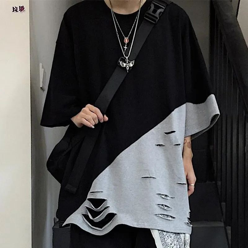 

Korean version of Harajuku top loose trend short sleeve fake two couples T-shirt