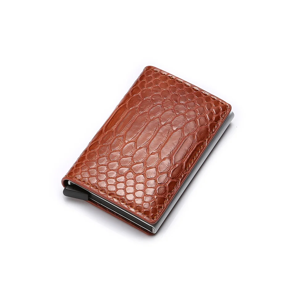 brown RFID визитница, мужские кошельки, тонкая карта, сумки для денег, черный мужской кошелек, маленький кожаный бренд, тонкие мужские кошельки из змеиной кожи - Цвет: brown