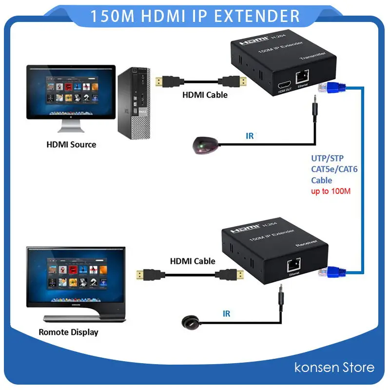 150 м HDMI IP удлинитель через сеть Ethernet RJ45 Cat 6 6a кабеля с поддержкой 1 TX 50 RX приемник передатчика IR UTP/STP|Кабели HDMI| |
