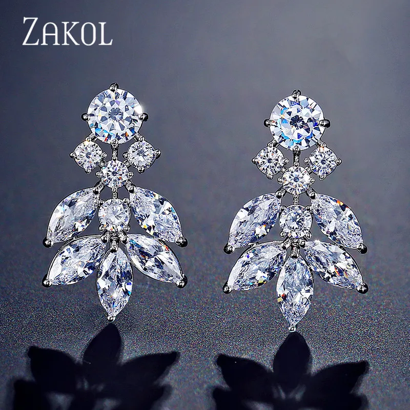 

ZAKOL Elegant Cubic Zirconia Flowers Leaves Bridal Jewelry Earrings for Women Wedding Dinner Party Dinner Birthday Gift FSEP2240