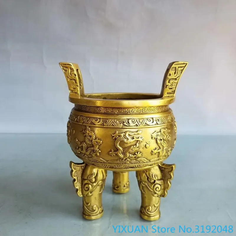 

Pure copper Jiulong incense burner, golden dragon, auspicious dragon, auspicious bronze tripod, geomantic bronze ware ornament