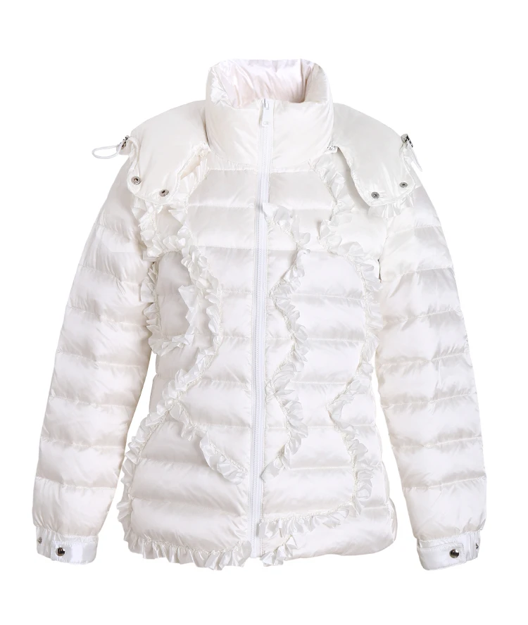 Svoryxiu дизайнерская Высококачественная зимняя куртка на белом утином пуху верхняя одежда Женская мода с оборками теплый белый пуховик короткое пальто