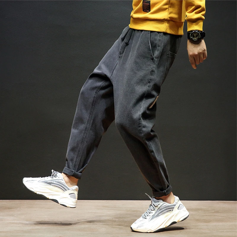 costume Straight Pocket Haren trouser Fashion Black Retro Denim Men Harajuku Harem Pants Loose Leisure stitch washed jean