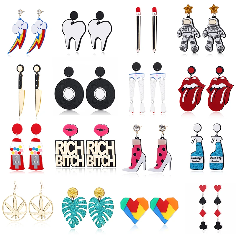 YAOLOGE Acrylic Cute Big Drop Earrings Astronaut Food Tassel Jellyfish Octopus Pearl Earrings For Women Trendy Jewelry Party