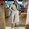 InstaHot Elegant Vintage Women Dress Silk Split Autumn Party Long Sleeve Satin Ankle Length Midi Dress 2022 Casual Fit And Flare ► Photo 2/6