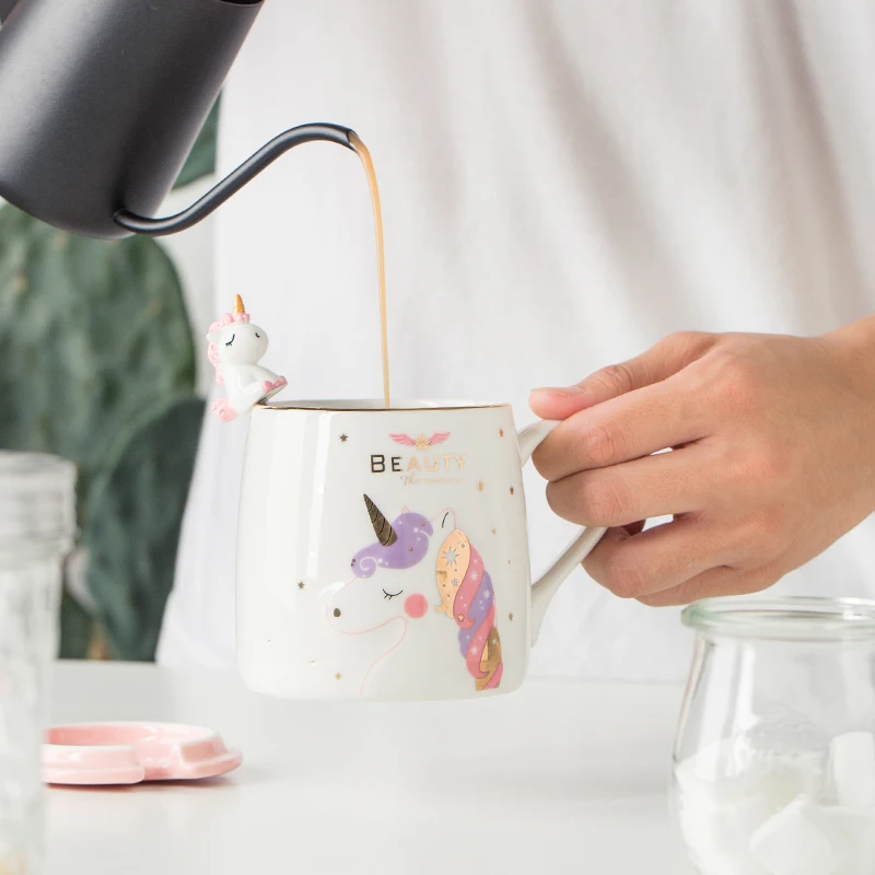 Taza – tasse licorne en céramique, café, lait, incrustation dorée