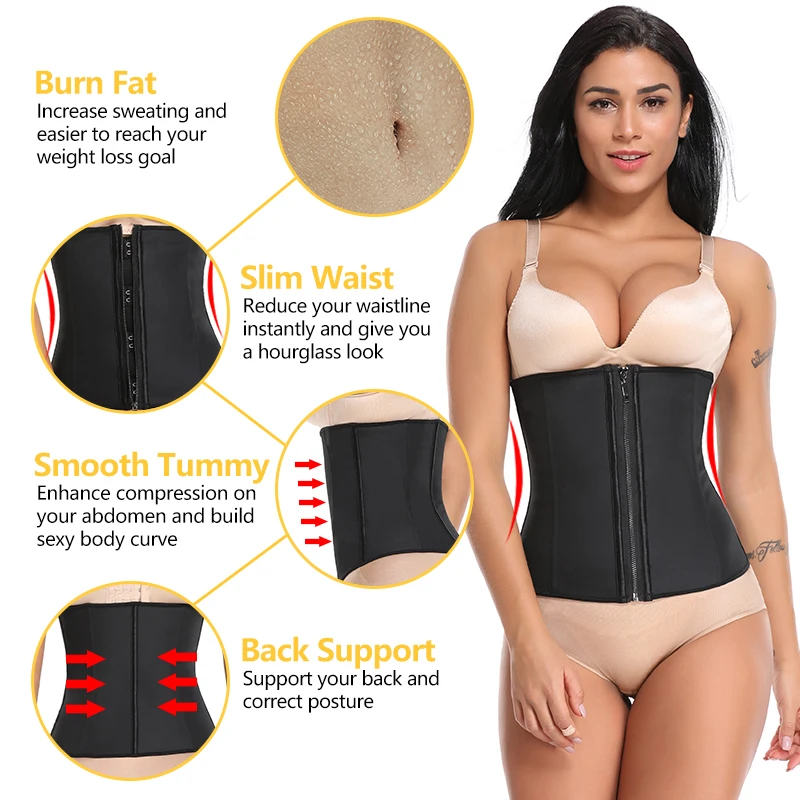 Kakaly Womens Waist Trainer Corset Trimmer Belt for Weight Loss Slimming Waist Sweat Shaper Sauna Tummy Cincher Girdle Steel Boned Underwear for Gym 