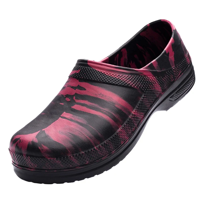 Red and Black Рабочая обувь для медсестер; обувь для кухни; водонепроницаемые сандалии на плоской подошве для шеф-повара; шлепанцы для ресторана; обувь для шеф-повара - Цвет: Red and Black