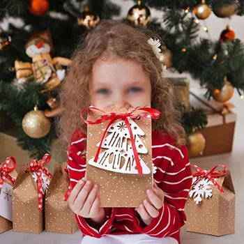 

24pcs Christmas Gift Sweet Cookies Packing Bag Xmas Food Package Kraft Paper 24pcs Paper Bags 24pcs Tag