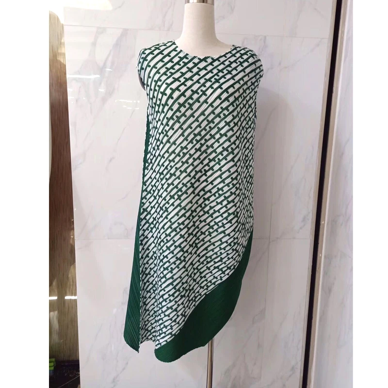 Miyake fold Matt без рукавов модное лоскутное саржевое платье в горошек с круглым вырезом асимметричное платье доступно