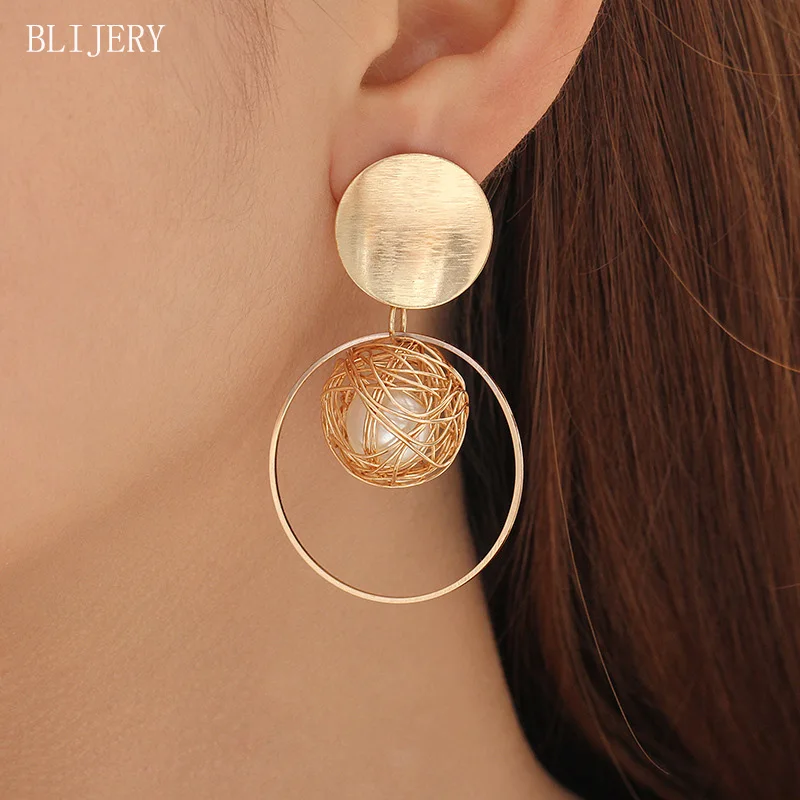 

BLIJERY 2019 Fashion Statement Earrings Big Geometric Round Drop Earrings For Women Hanging Dangle Earings Modern Jewelry Gift