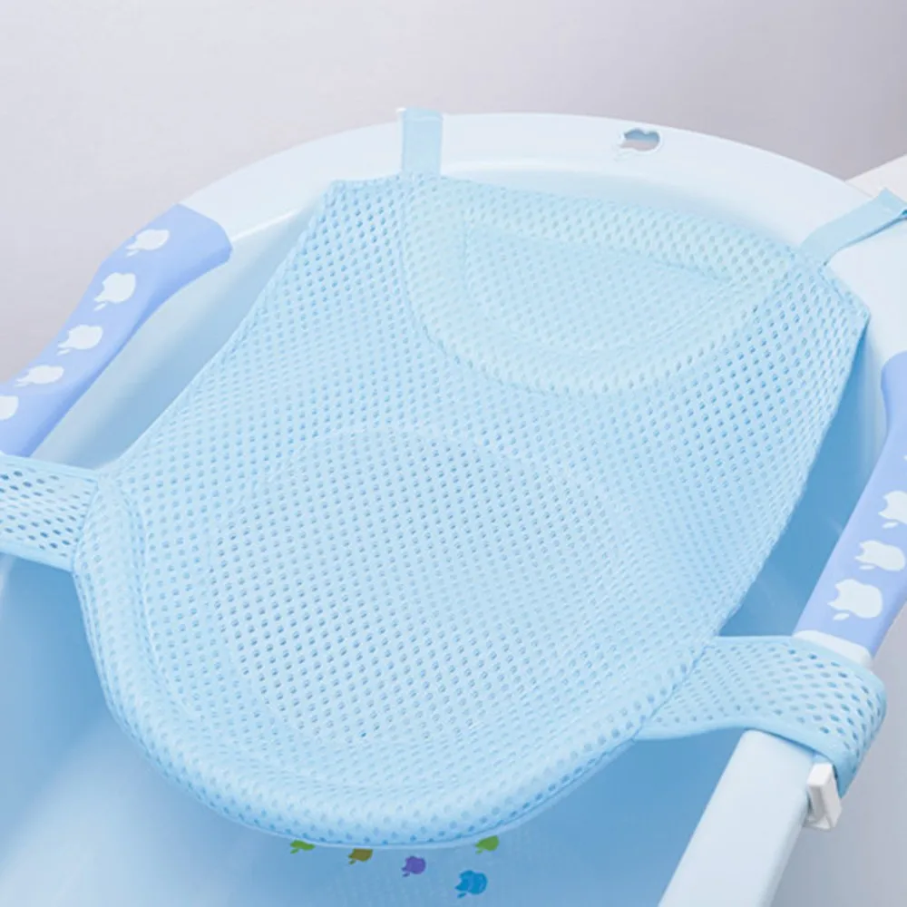 Регулируемый нескользящий коврик для ванной для новорожденного ребенка, безопасная подушка для поддержки ванны, Сетчатое сиденье для ванной, аксессуар для душа для 0-18 месяцев - Цвет: Blue