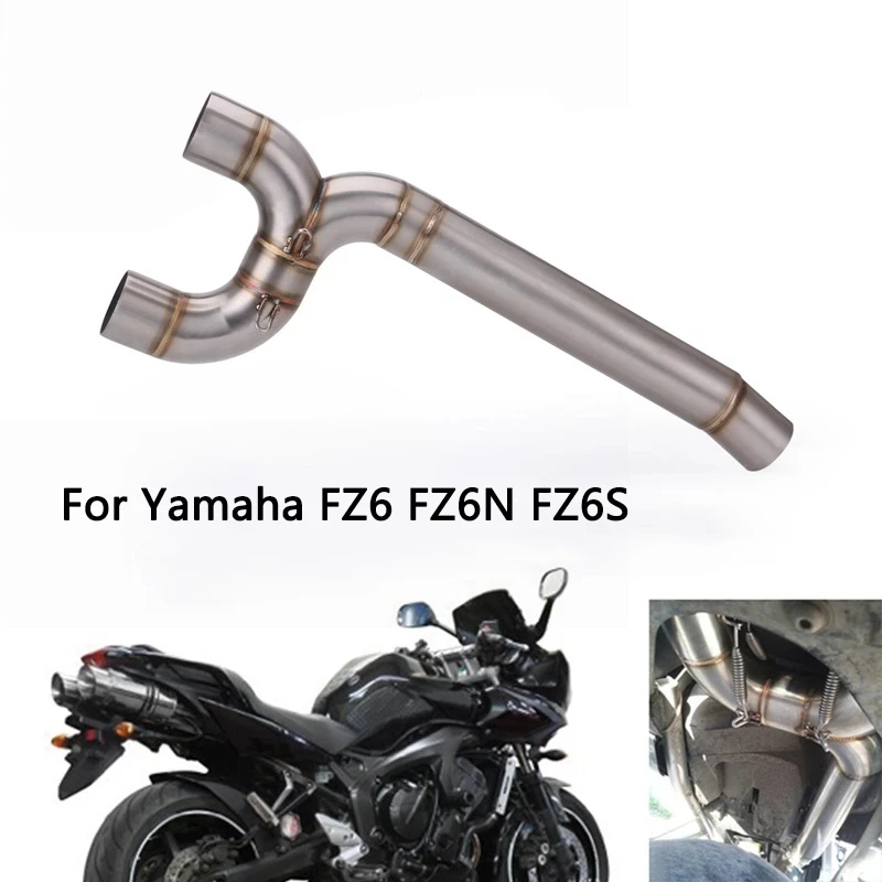 Suuonee Exhaust Middle Pipe Silver Motorcycle Full Exhaust System Middle Pipe Link Connect for FZ6 FZ6-N 2004-2009 