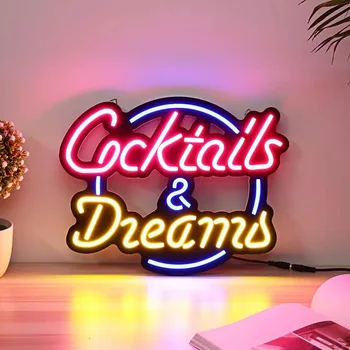 

17"x14" Cocktail Dream Real Glass Tube Neon Light Sign Tavern Beer Bar Pub Decoration Neon Lamp Board Commercial Lighting