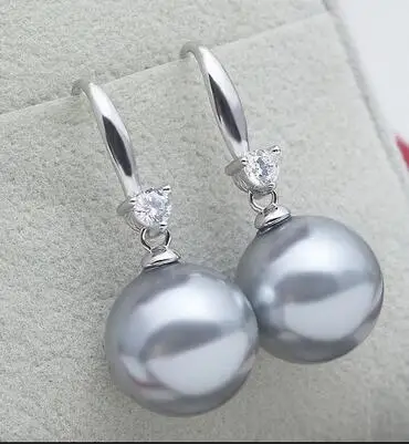 

14MM Mother of Pearl Grey shell Pearl Earrings small fresh red Fashion Earrings