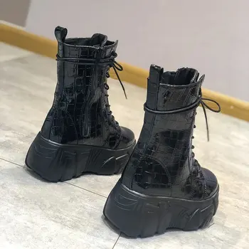 

Chunky Boots Women Platform 2020 Fashion Autumn Winter Thick Bottom Boots Gothis Shoes Women Black PU leather Mid Calf Boots