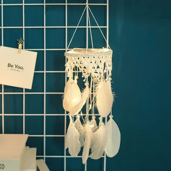 

Lace Feather Dream Catcher LED Night Light Home Wall Car Hanging Wind chimes Lamp Ornament Decoration