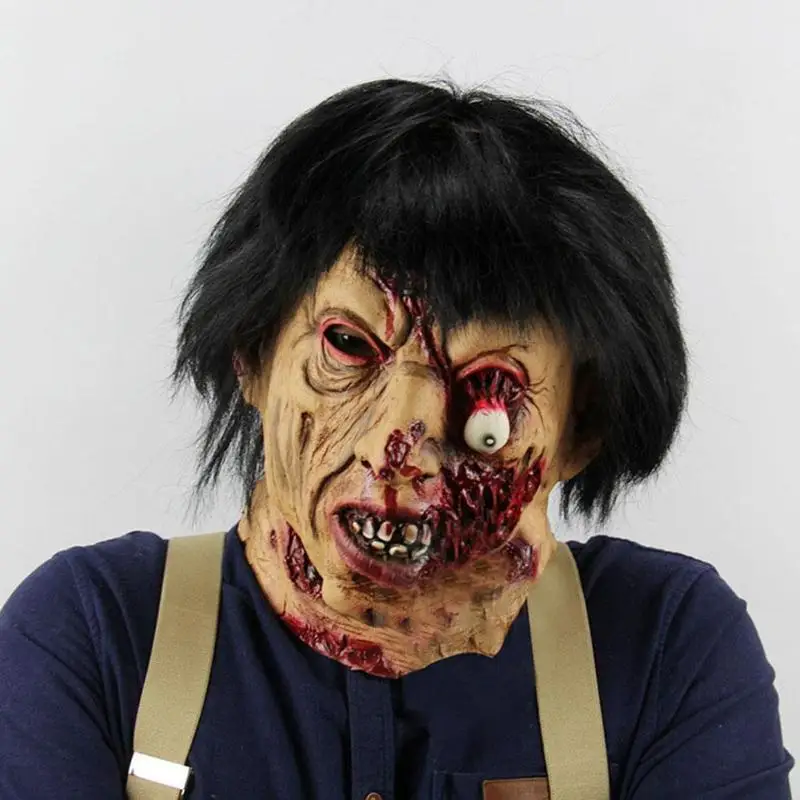 black hair bloody face scary head mask halloween personality pp