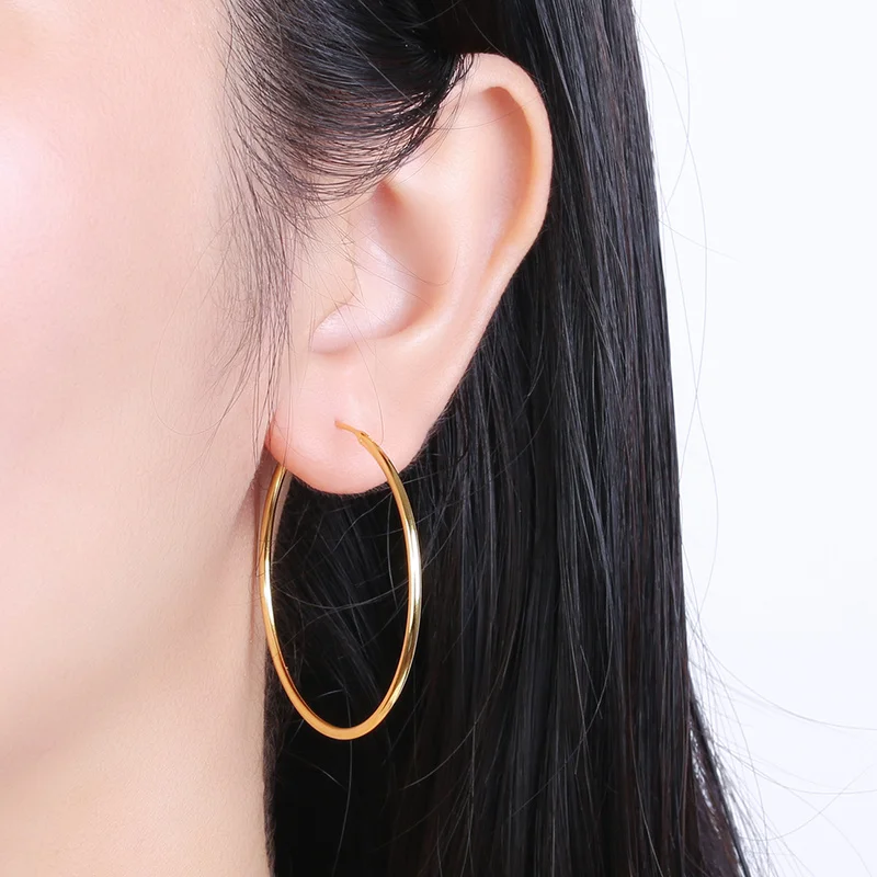 Fashion Genuine 100% Sterling Silver 925 Huge Hoop Earrings Thin Women Large Round Ear Jewelry Gift | Украшения и аксессуары