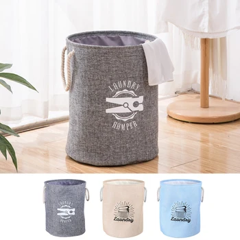 

EVA Dirty Clothes Basket Toy Storage Basket Grey Round Imitation Linen Dark / Sky Blue / Apricot Junejour Pastoral