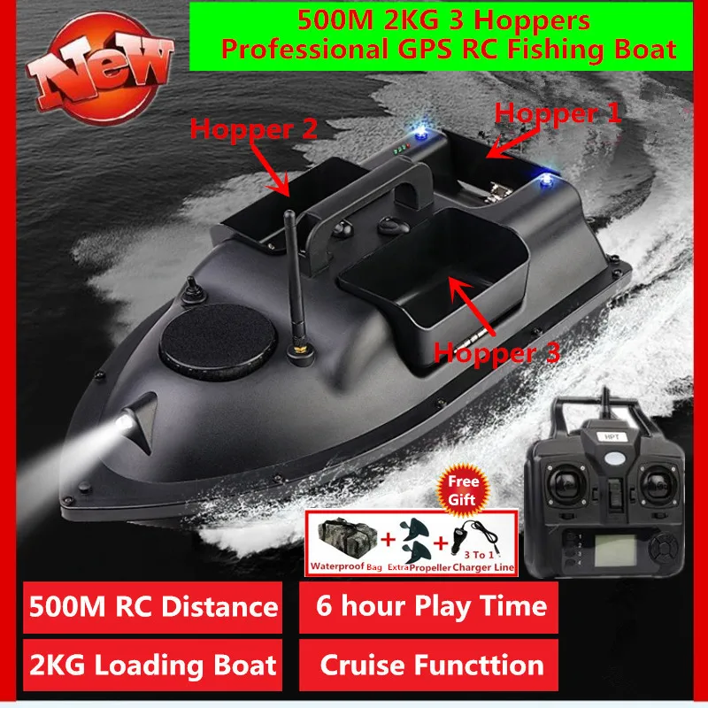 US $185.44 Gps 500m Remote Control Rc Fishing Bait Boat Auto Cruise Control 24g 2kg Load 3 Hoppers Night Light Gps Rc Nesting Boat Model