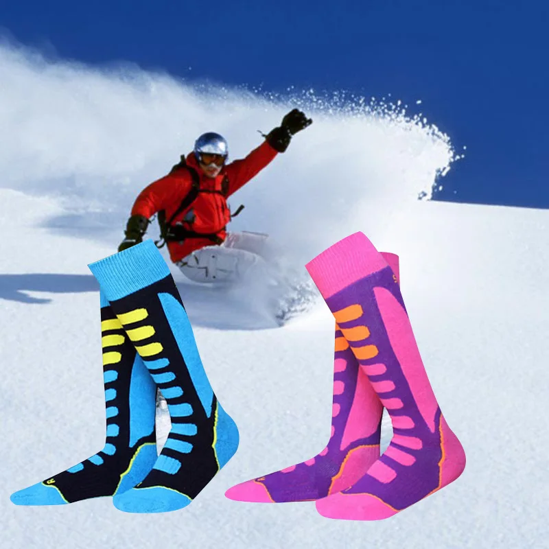 Мужские и женские лыжные носки, хлопковые термо-носки, зимние уличные спортивные сноубординг, лыжные теплые толстые