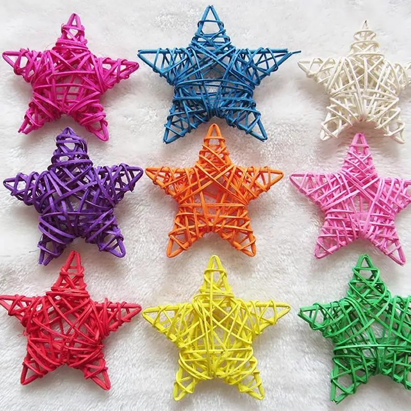 Rattan Stars Christmas Tree Hanging Decor Set Creative Rattan Ornament DIY Party Decor Accessories 5Pcs/Set christmas tree decoration christmas star decoration
