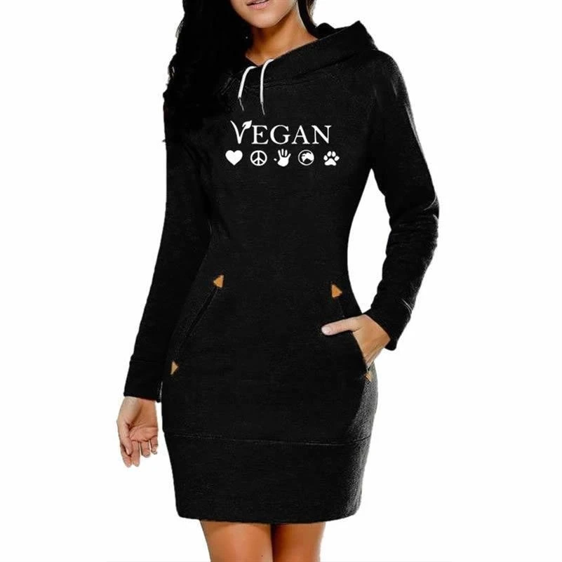Толстовки для женщин длинное платье Vegan с буквенным принтом Kawaii толстовки кофты Femmes вельвет милый Молодежный принт креативный