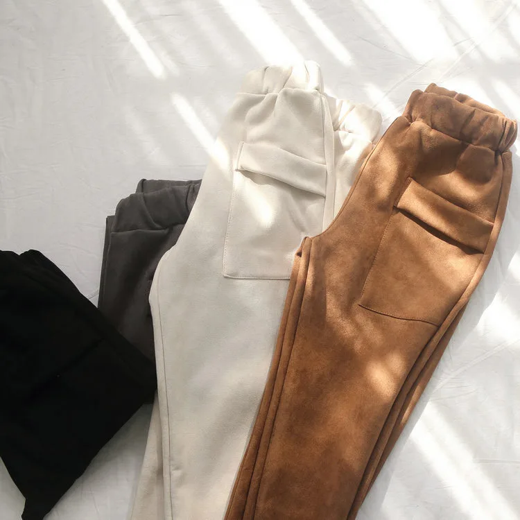 2018 весна осень зима Повседневное Теплые эластичные свободные хлопковые брюки со складками Для женщин Зимние Замшевые шаровары