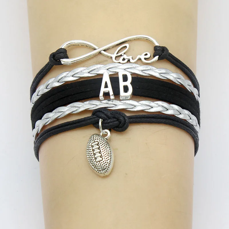 

(Drop shipping) Infinity Love AB Bracelets Football Charm Handmade Rope Leather Weave Bangles For Women Men Jewelry Custom