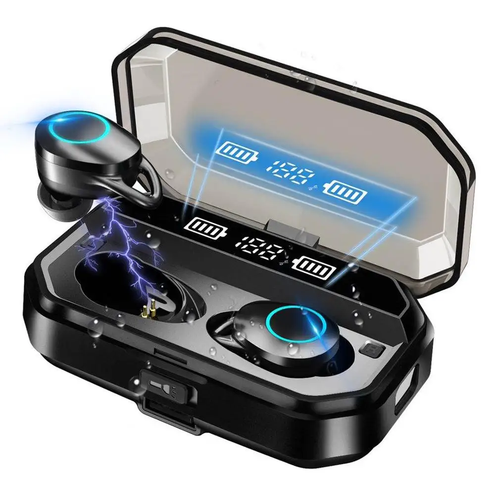 Upgraded G02 TWS V5.0 Bluetooth Stereo Earphone Wireless IPX7 Touch Earbuds Headset 3300mAh Battery LED Display Type-c Charge