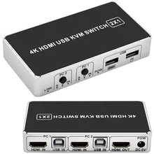 Câble de commutation KVM HDMI, 2 ports, 4K, boîte de sélection de moniteur, HDMI 1.4, USB, pour PC, latop, UHD, TV