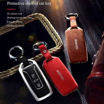 

Suede Leather Car Keys Case For Volkswagen Touareg 2018 2019 Keychain Protective 3 Buttons key Cover key Bag Set Housekeeper