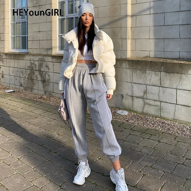 HEYounGIRL/серые мешковатые спортивные штаны с высокой талией; женские повседневные эластичные брюки с высокой талией; женские полосатые модные джоггеры; уличная одежда