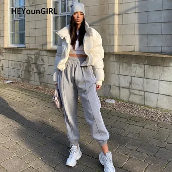

HEYounGIRL Gray Baggy High Waist Sweat Pants Women Casual Elastic High Waist Trousers Ladies Stripes Fashion Joggers Streetwear