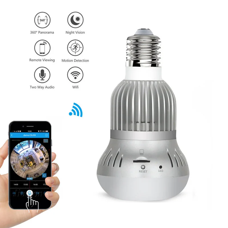 HD 1080P WiFi Wireless 360° Panoramic Fisheye Hidden Bulb Light Spy Camera Lamp