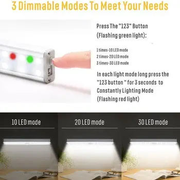 

1pc 30 LED Three Row Wardrobe Lights USB Rechargeable Sensor Lamp Infrared Night Sensor Bedroom Cabinet T4N5