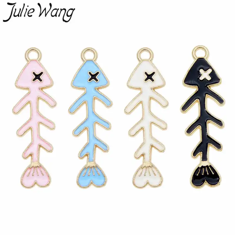 

Julie Wang 8PCS Enamel Fish Bone Charm Alloy Gold Tone Fishbone Necklace Bracelet Earring Findings Jewelry Making Accessory