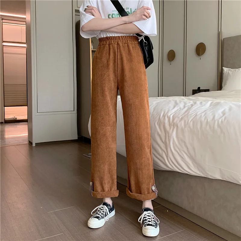 

Winter Thick Velvet Corduroy Straight Ankle-length Pants Women Solid Simple Fashion Female Women Pants