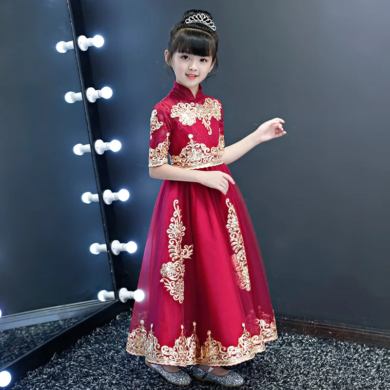 Осень и Новинка зимы Стиль китайский Стиль платья невесты коллег детское платье для свадебных торжеств для девочек фортепиано костюм юбка принцессы