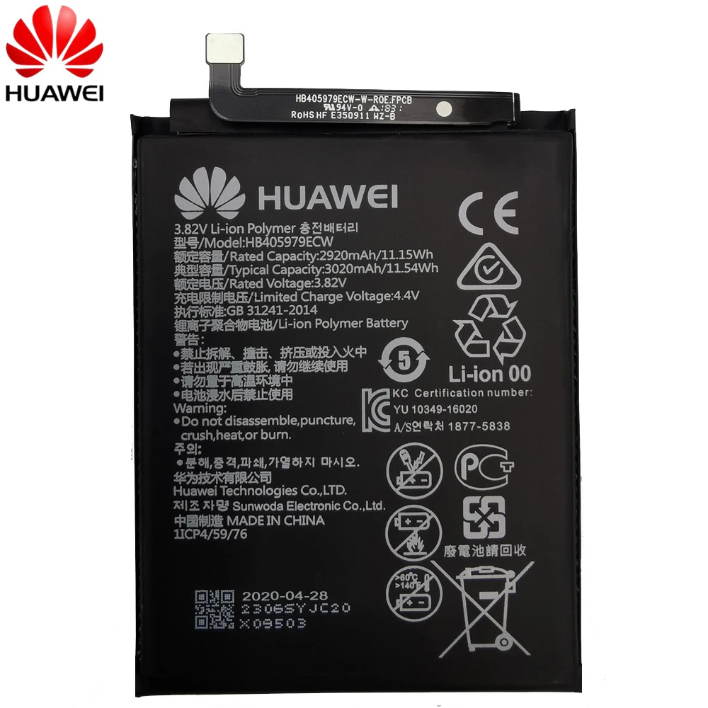 Оригинальный 3020 мА/ч HB405979ECW батарея для Huawei honor 6A Honor 8A DLI AL10 AL10B TL20 L22 JAT LX3 LX1 L41 L29